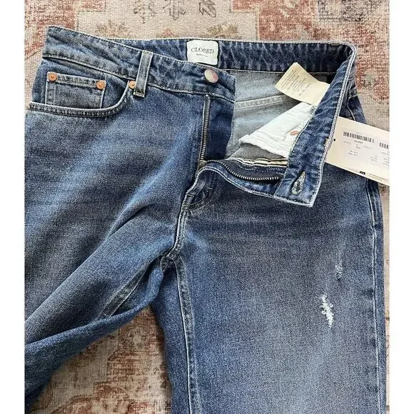 Closed Jean Milo Denim Jeans in Mid Blue High Waist Womens Size 26 NWT Raw Hem - Picture 8 of 14